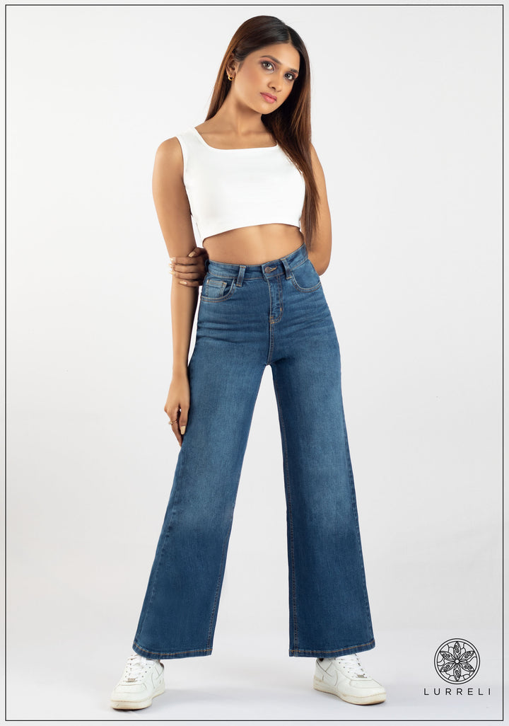 High Waist Wide Leg Jean - Mid Wash