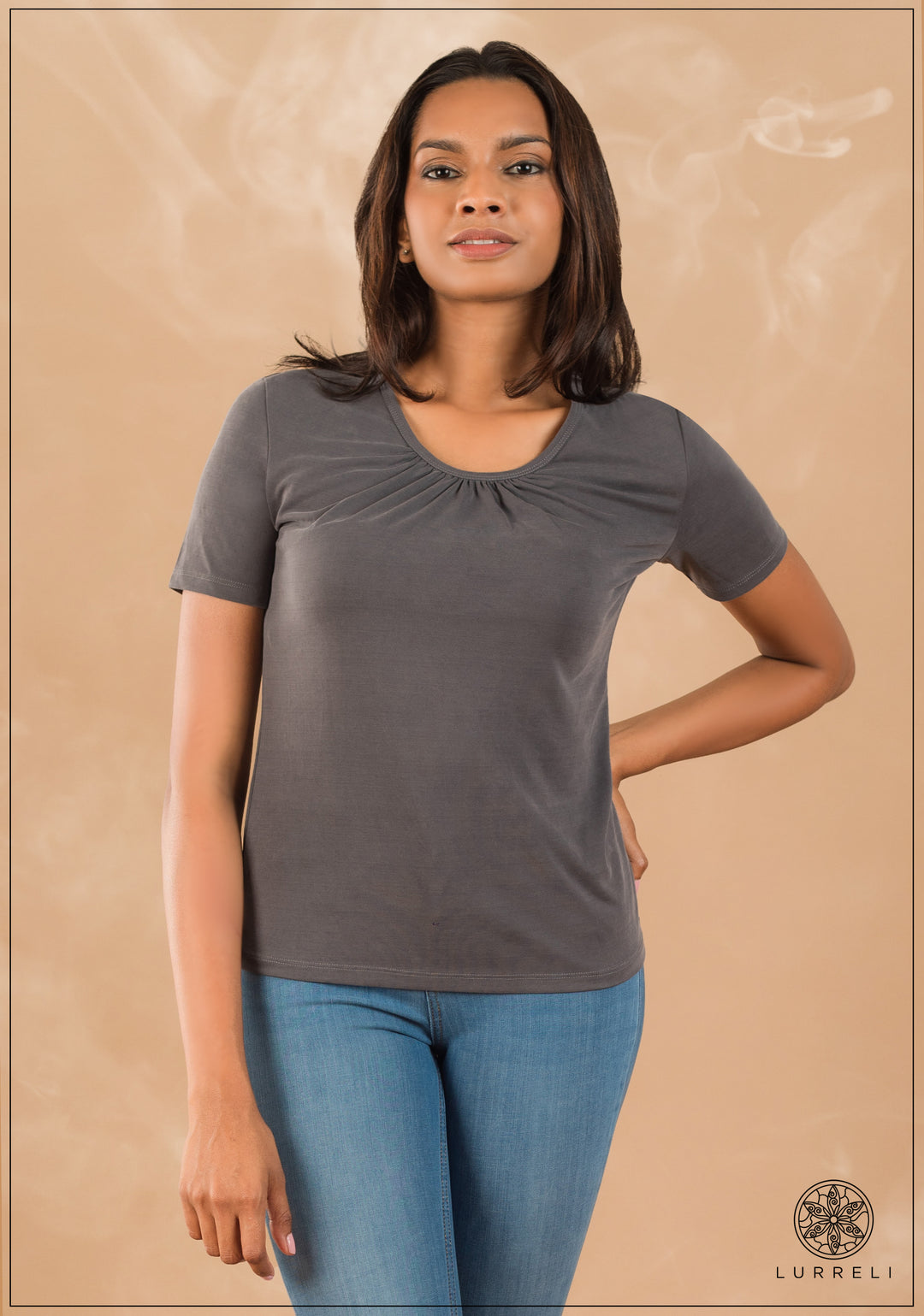 Shirred V-Neck T-Shirt