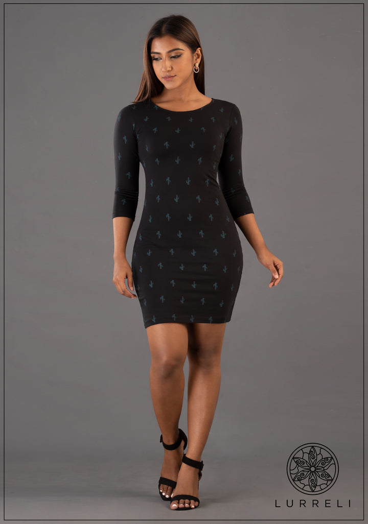 3/4 Sleeve Printed Short Dress