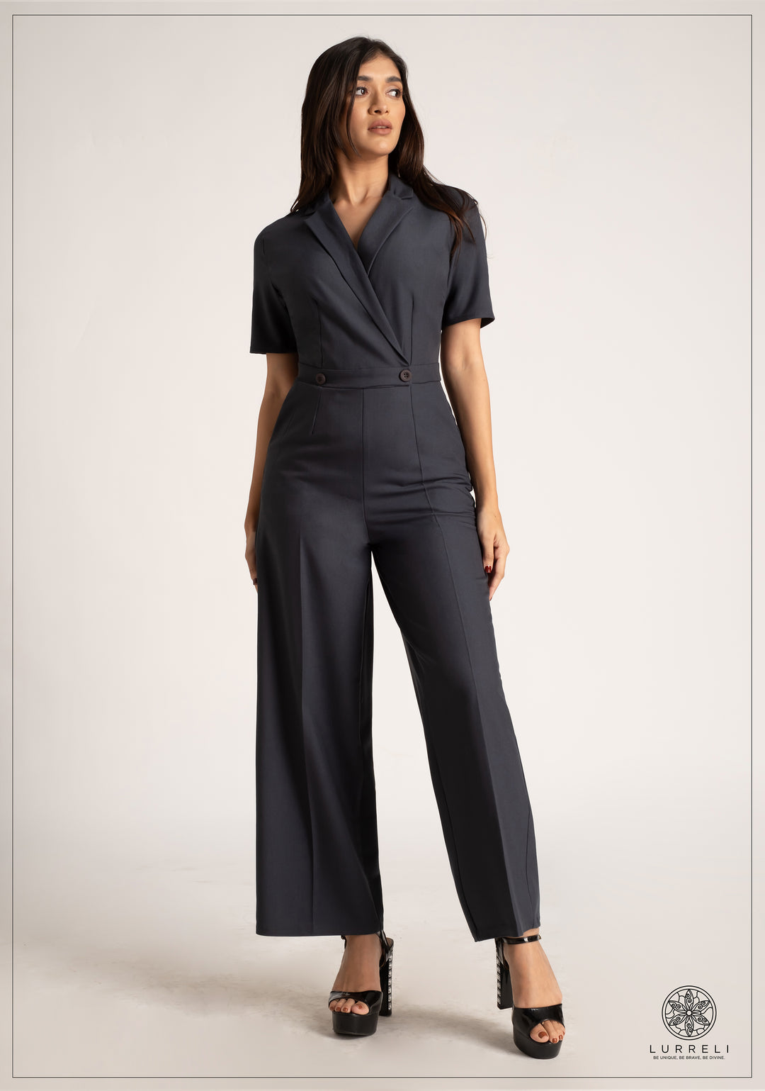 Lapel Color Jumpsuit