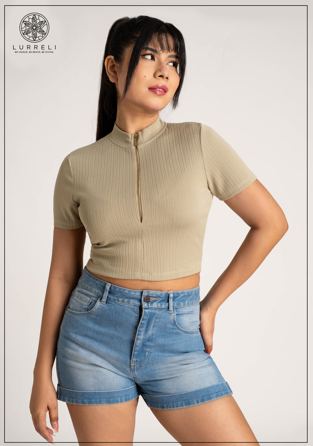 Zip Detail Ribbed Crop Top