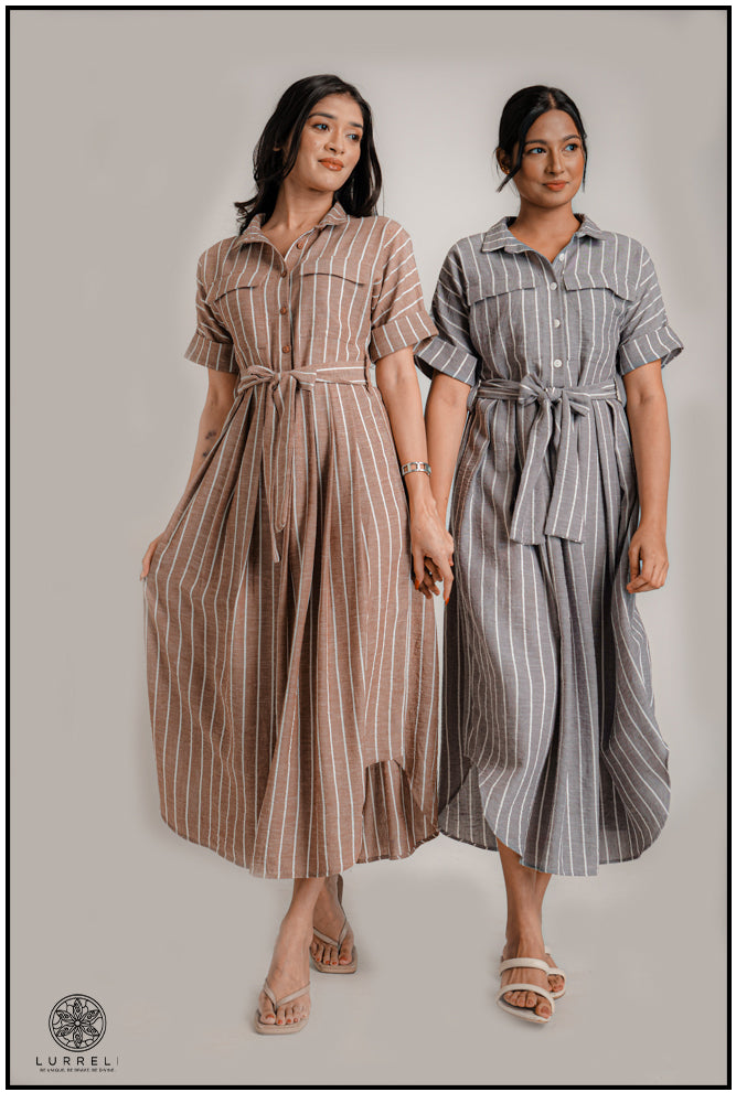 Belt-Detail Printed long Dress