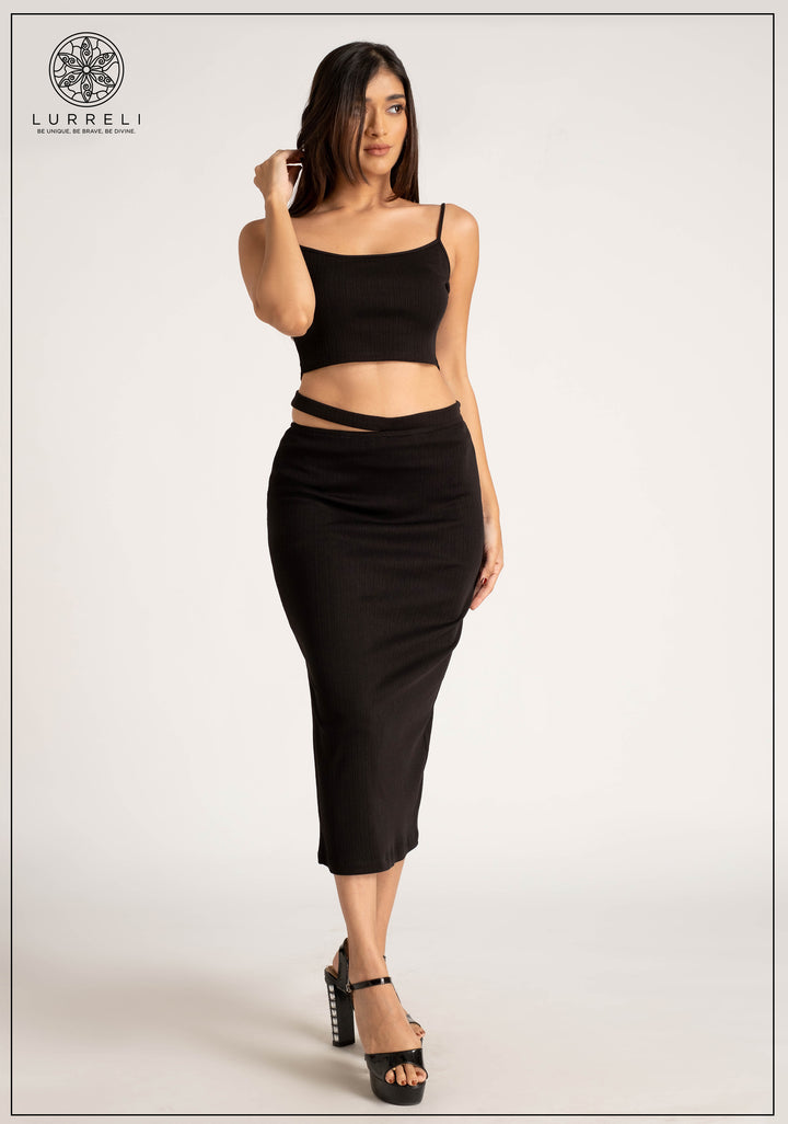 Rib Strap Detail Midi Skirt