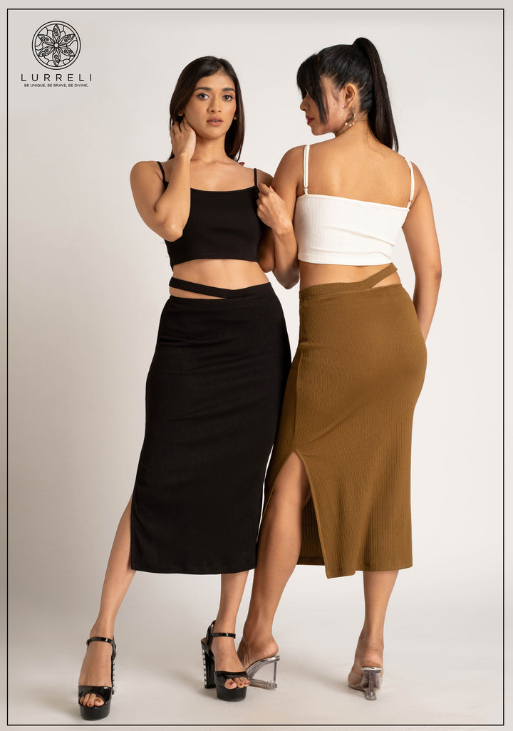 Rib Strap Detail Midi Skirt