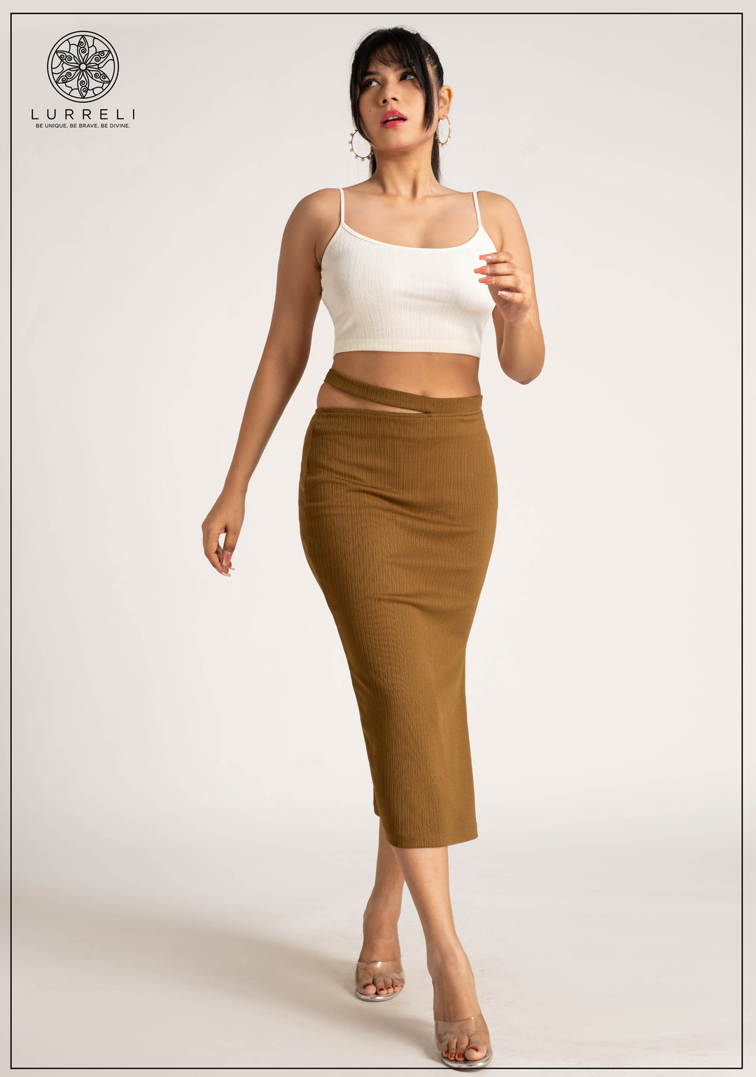 Rib Strap Detail Midi Skirt