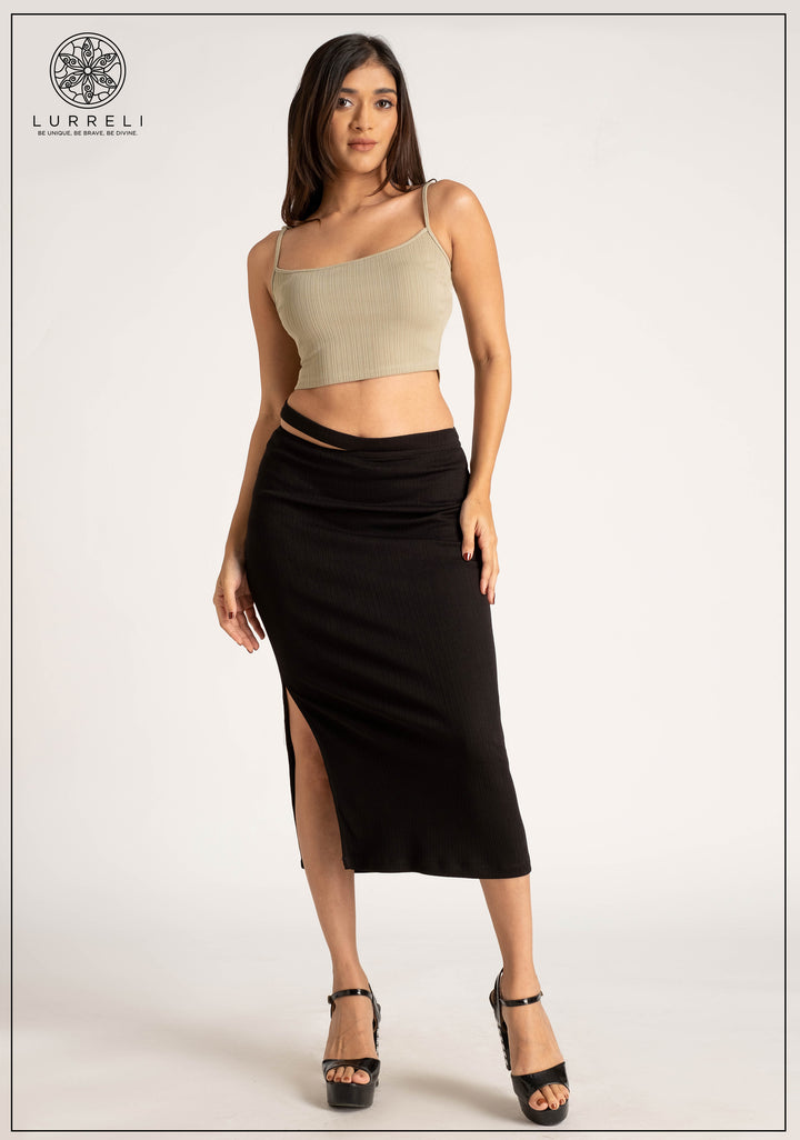 Rib Strap Detail Midi Skirt