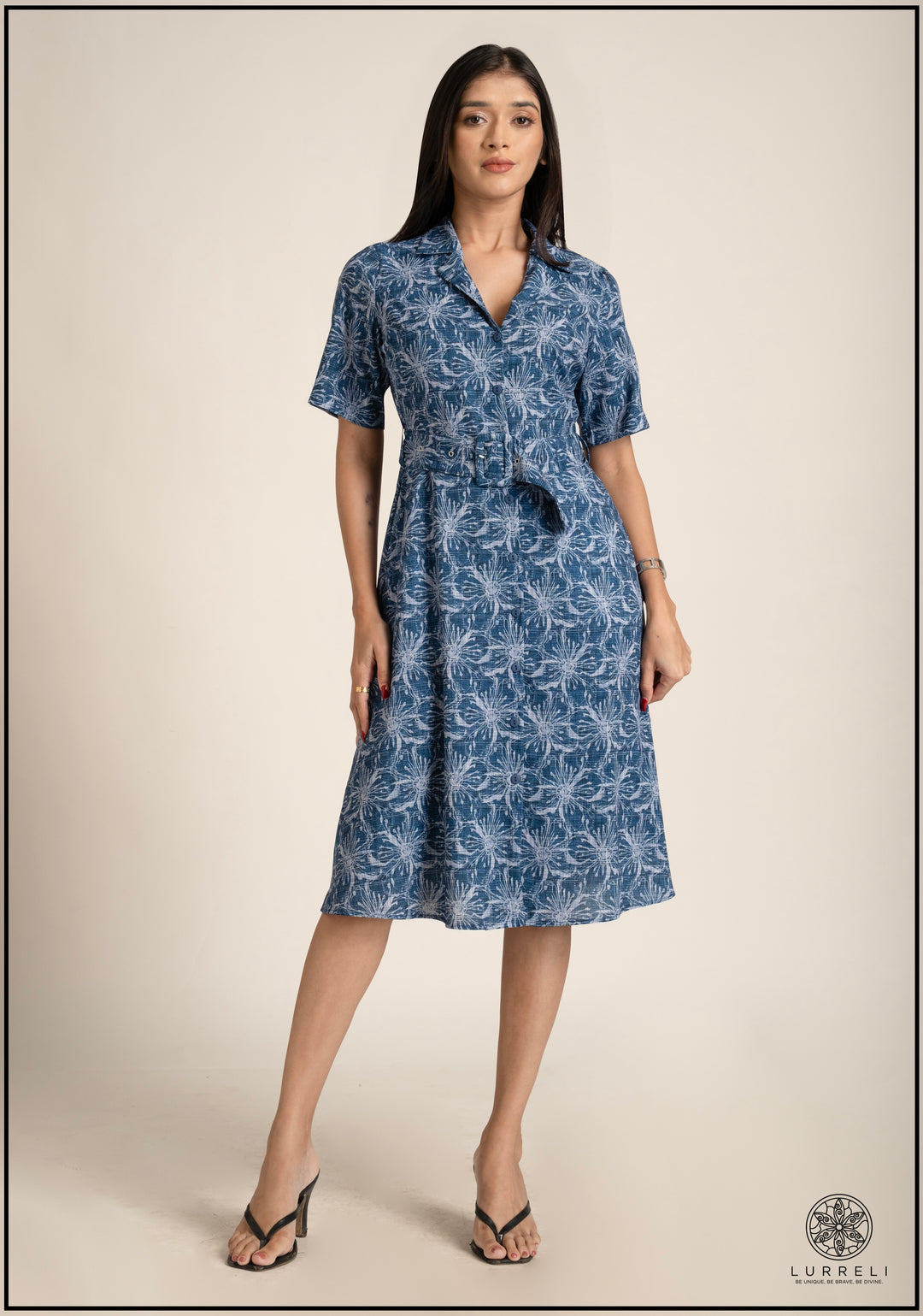 Belt-Detailed Floral Printed Dress
