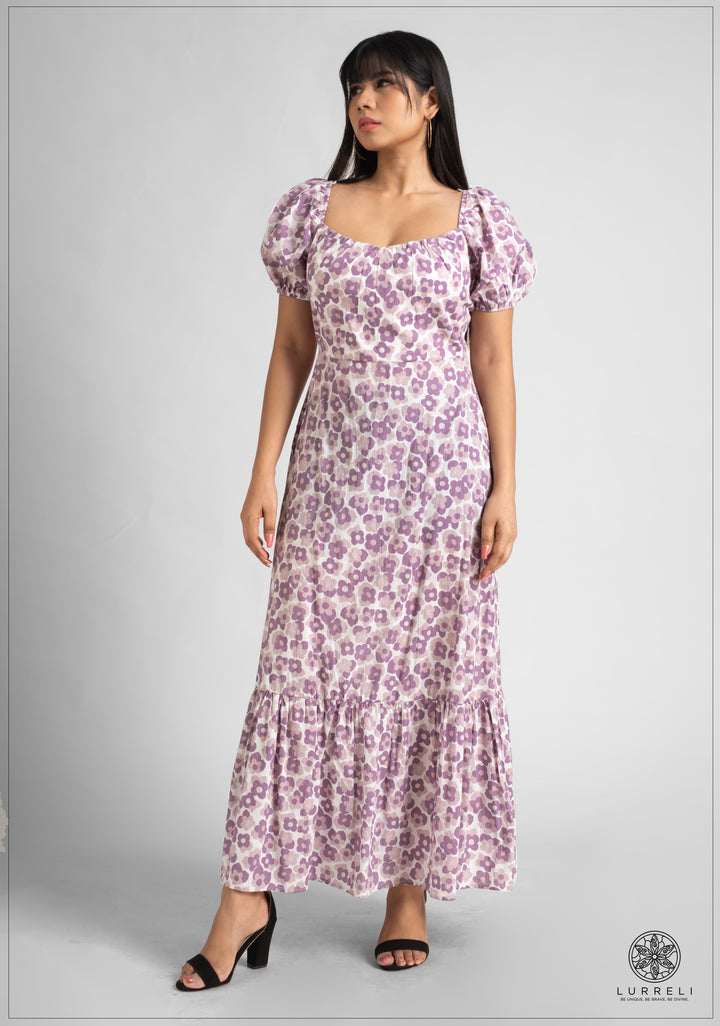 Balloon Sleeve Printed Maxi Dress