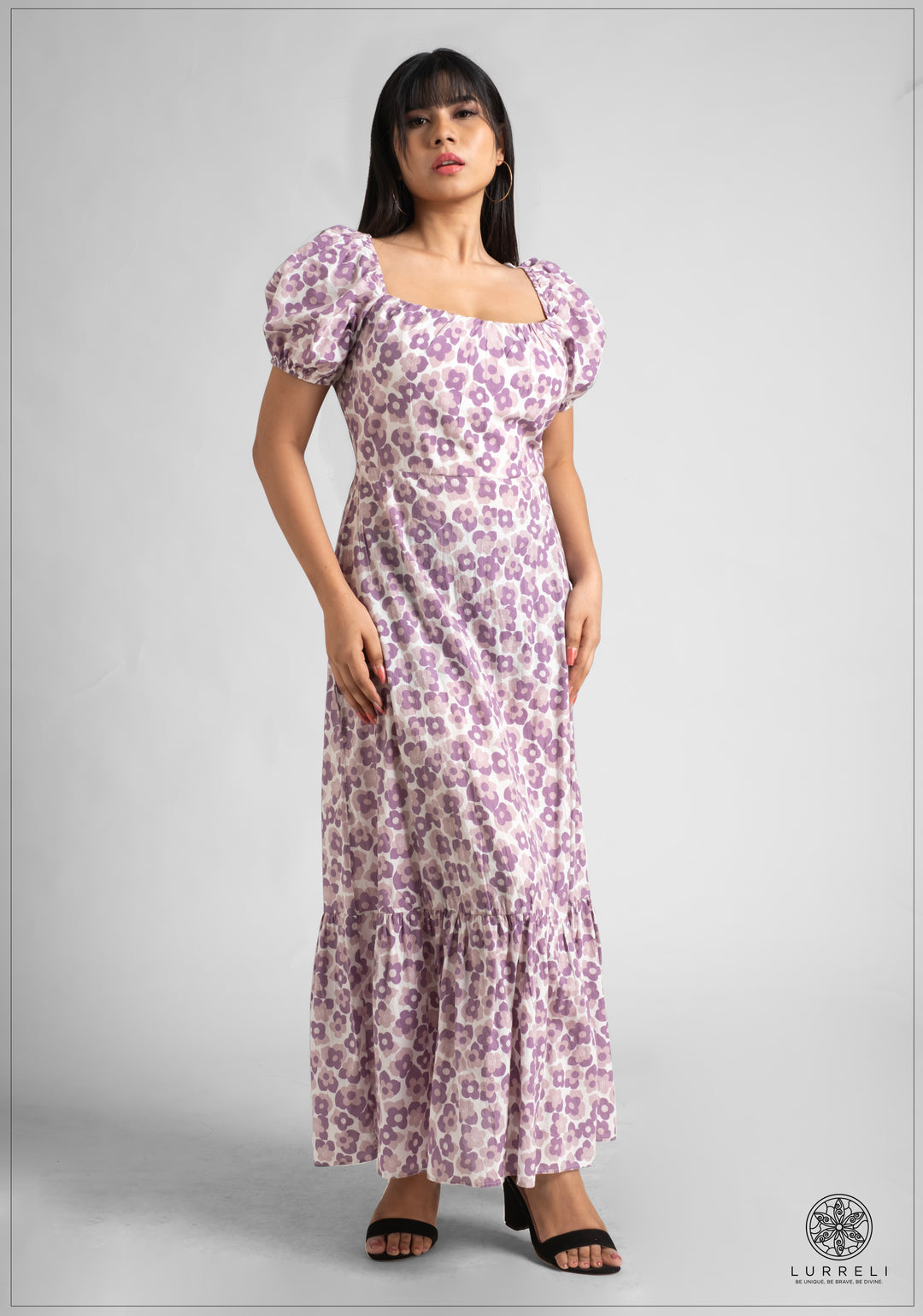 Balloon Sleeve Printed Maxi Dress