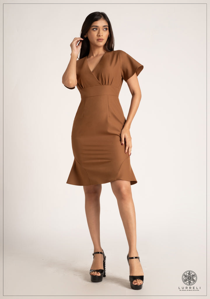 V Neck Overlap Work Wear Dress