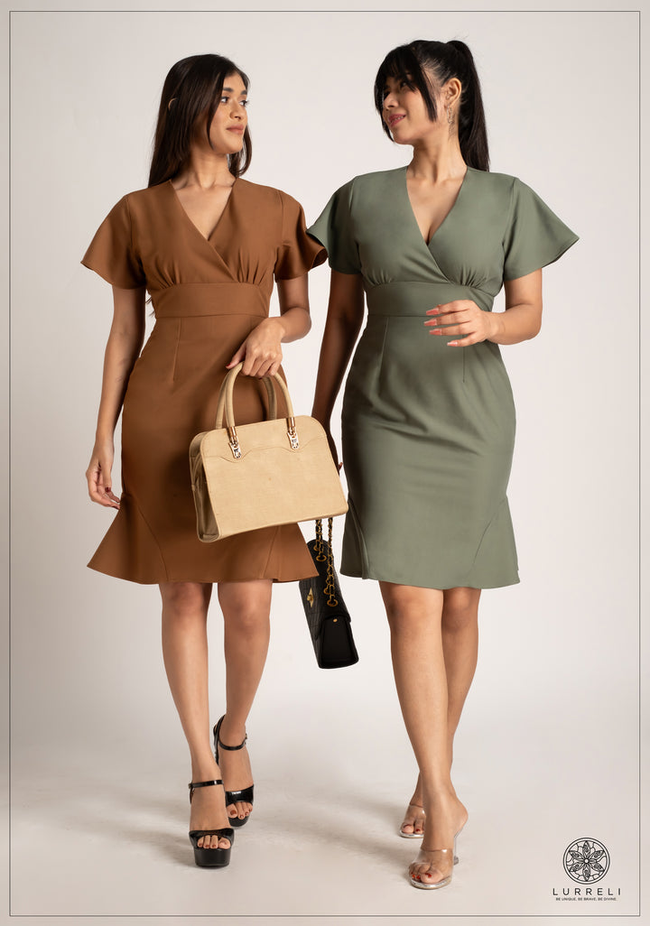 V Neck Overlap Work Wear Dress