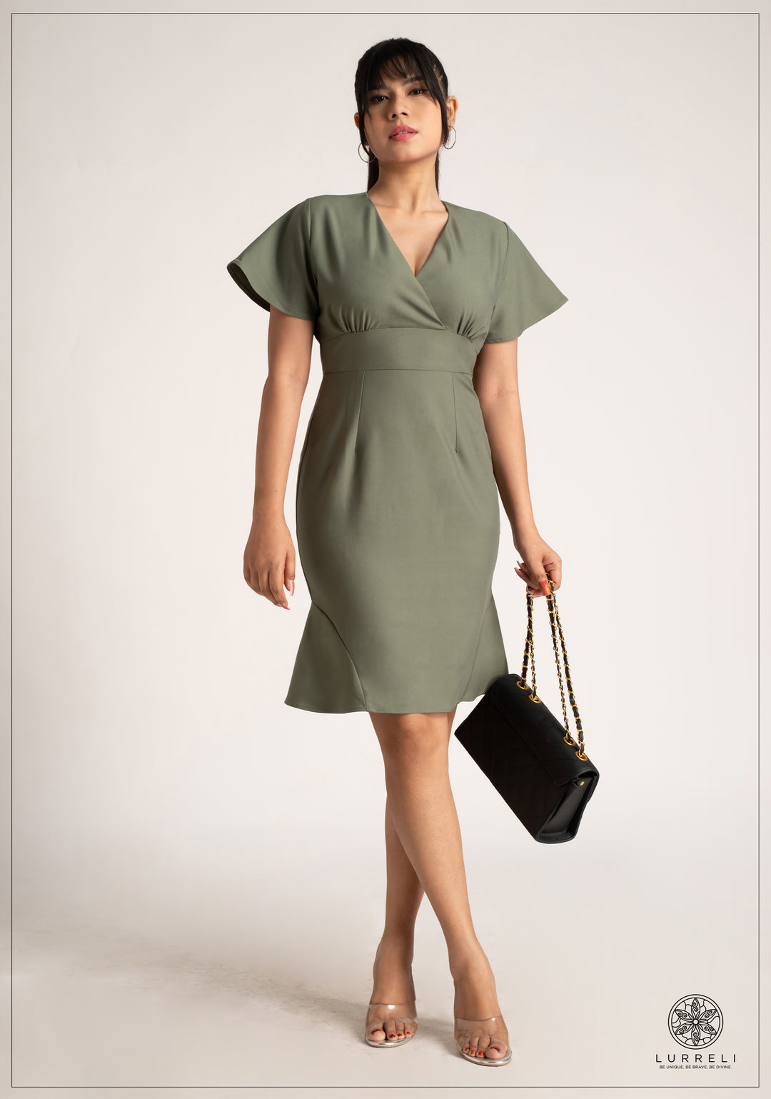 V Neck Overlap Work Wear Dress