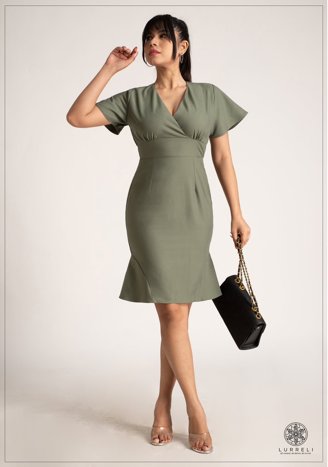 V Neck Overlap Work Wear Dress