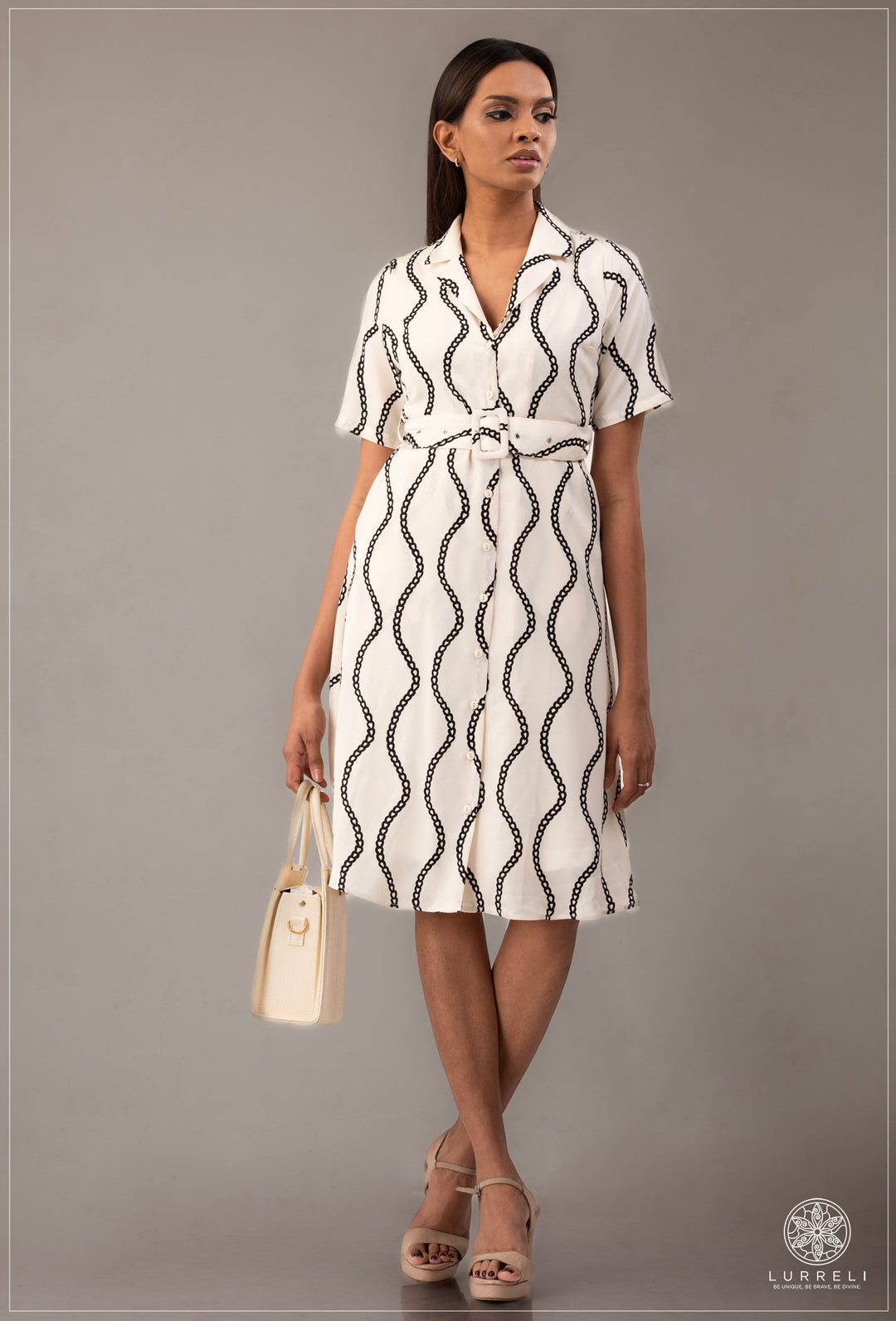 Belt-Detailed Floral Printed Dress