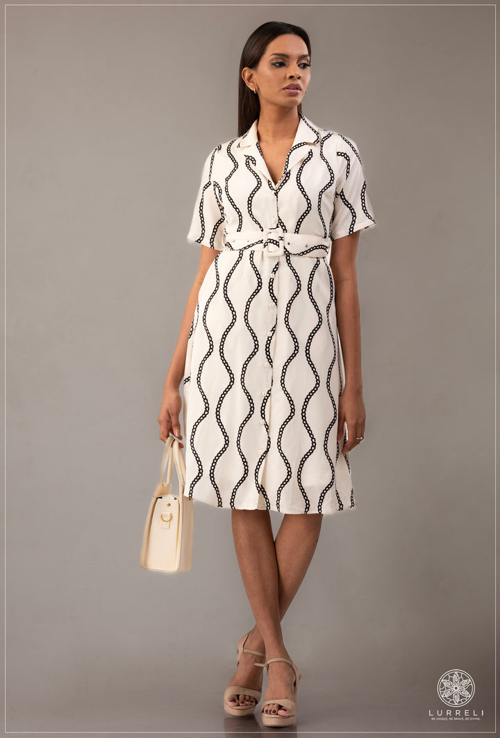 Belt-Detailed Floral Printed Dress