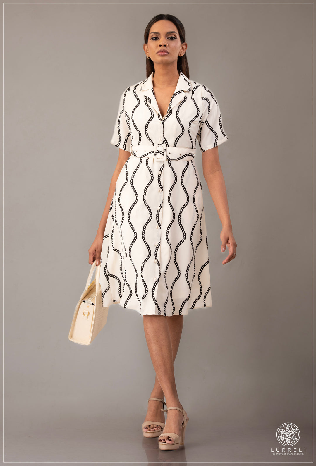 Belt-Detailed Floral Printed Dress