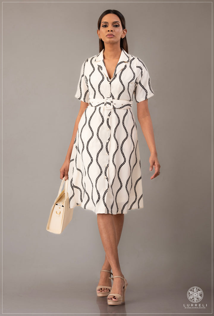 Belt-Detailed Floral Printed Dress