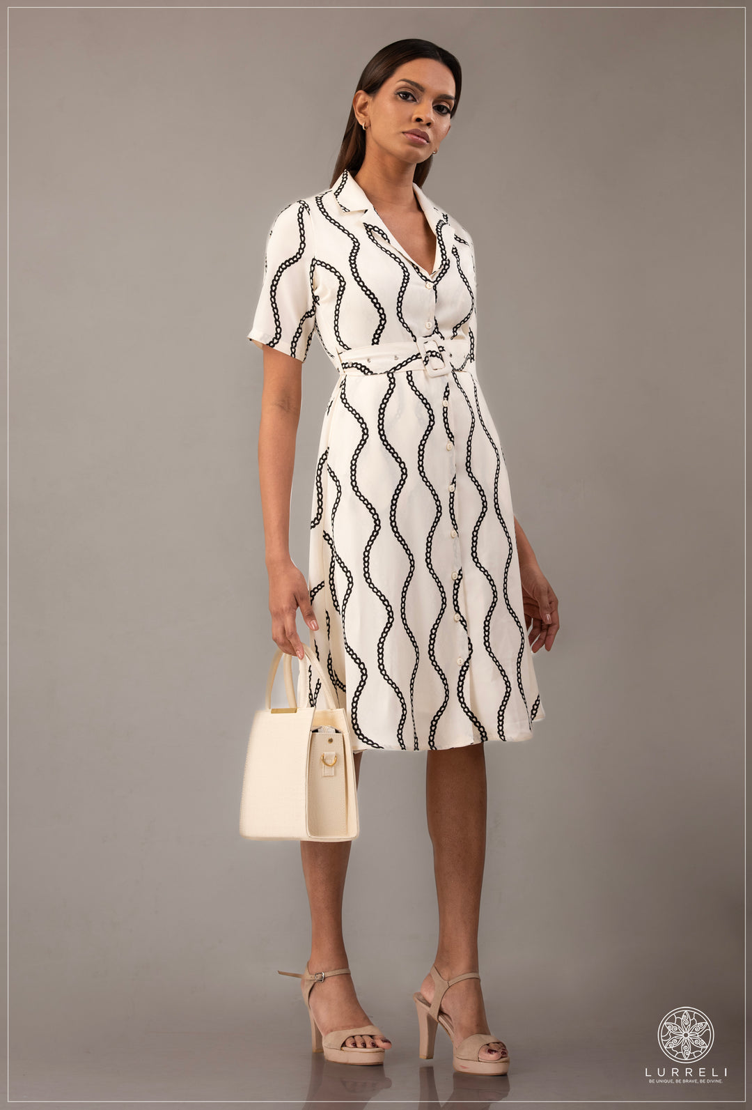 Belt-Detailed Floral Printed Dress