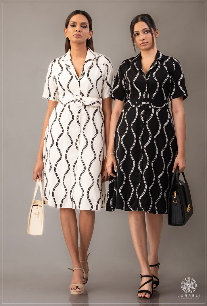 Belt-Detailed Floral Printed Dress