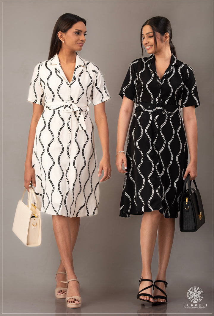 Belt-Detailed Floral Printed Dress