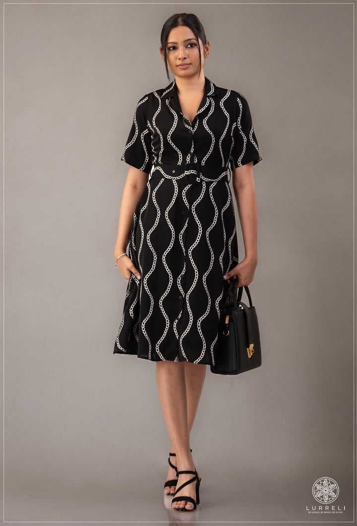 Belt-Detailed Floral Printed Dress