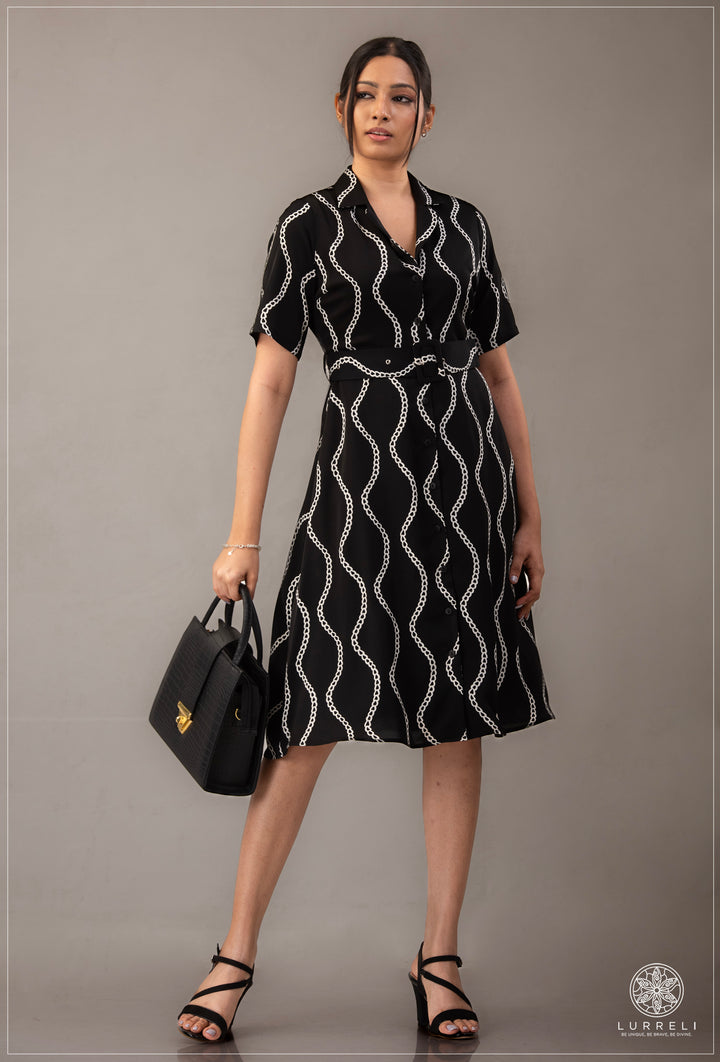 Belt-Detailed Floral Printed Dress