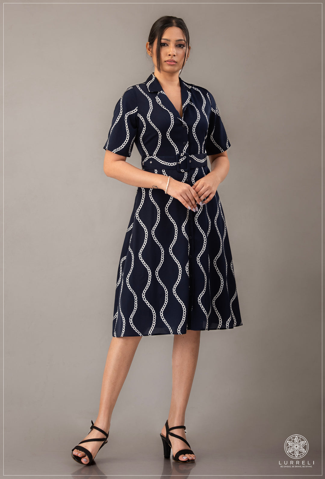 Belt-Detailed Floral Printed Dress