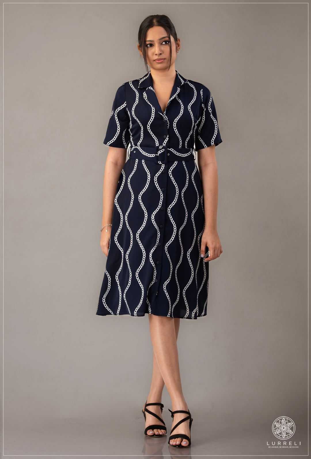 Belt-Detailed Floral Printed Dress