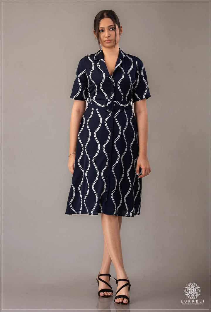 Belt-Detailed Floral Printed Dress