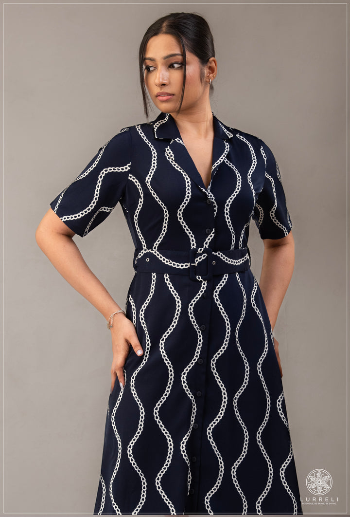 Belt-Detailed Floral Printed Dress