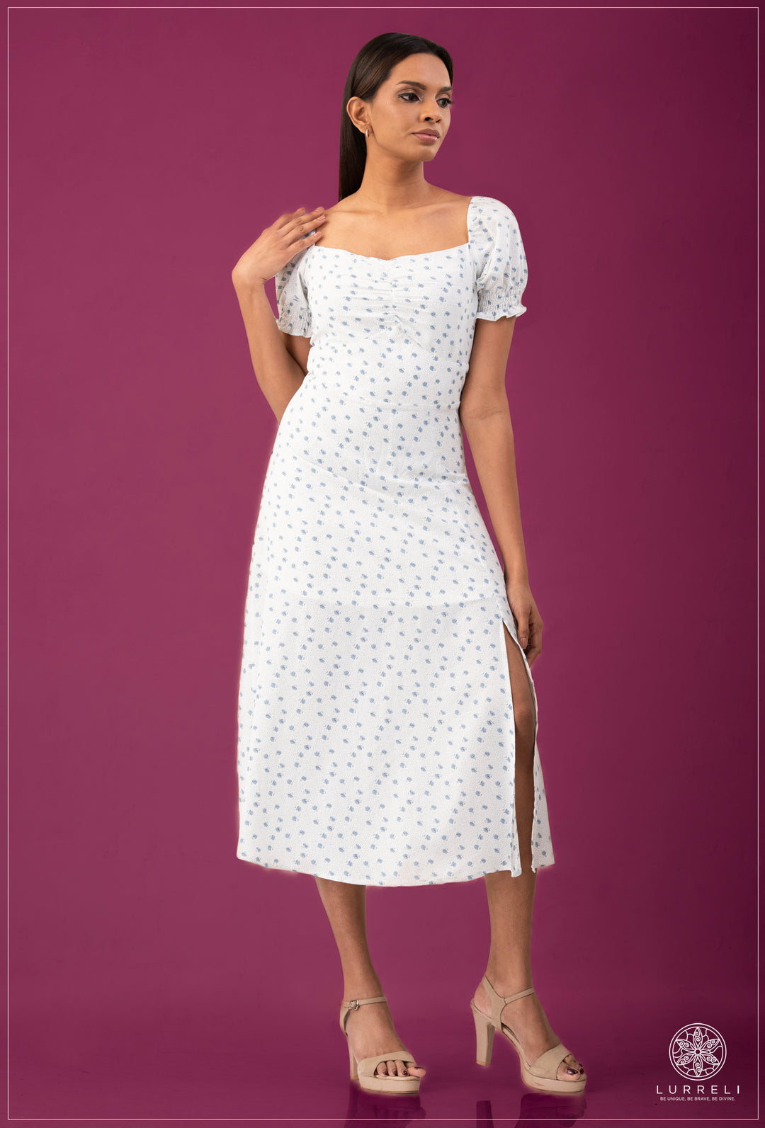 Sleeve Smoke Detail Midi Dress