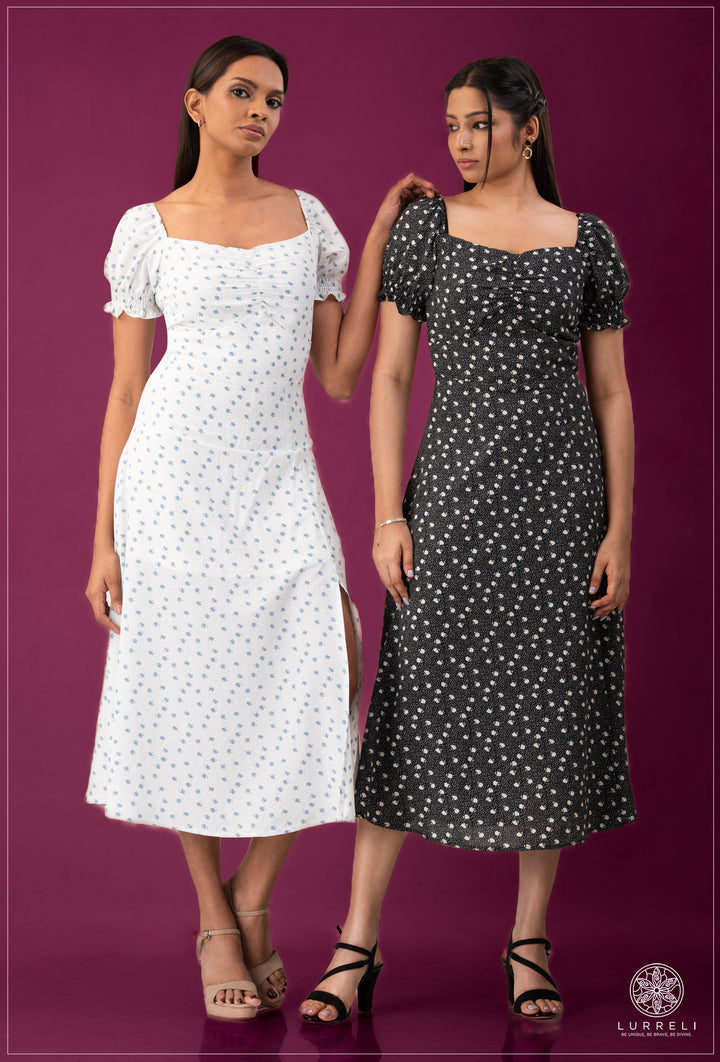 Sleeve Smoke Detail Midi Dress