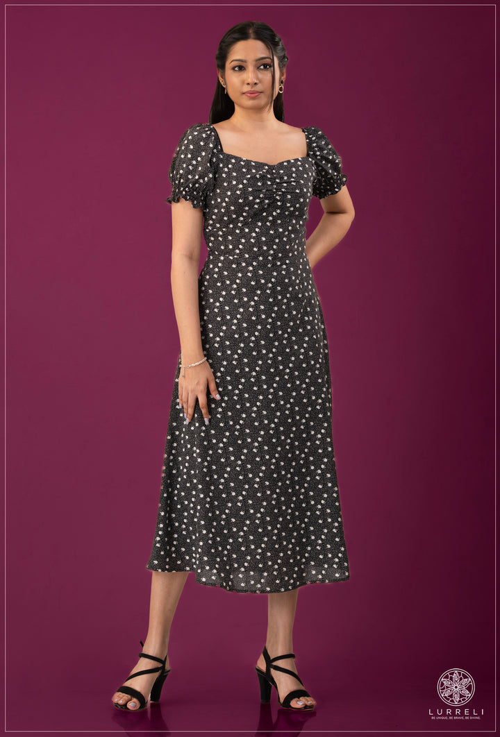 Sleeve Smoke Detail Midi Dress