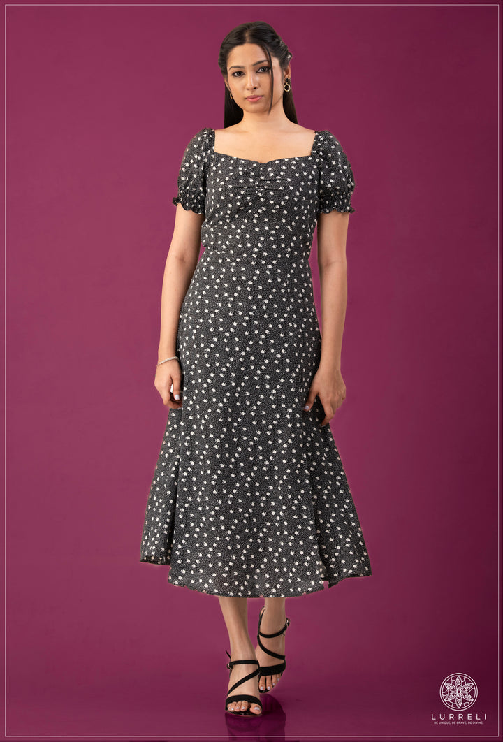 Sleeve Smoke Detail Midi Dress