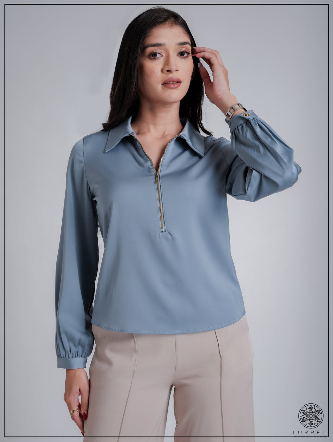 Zip Detail Collar Work Wear Top