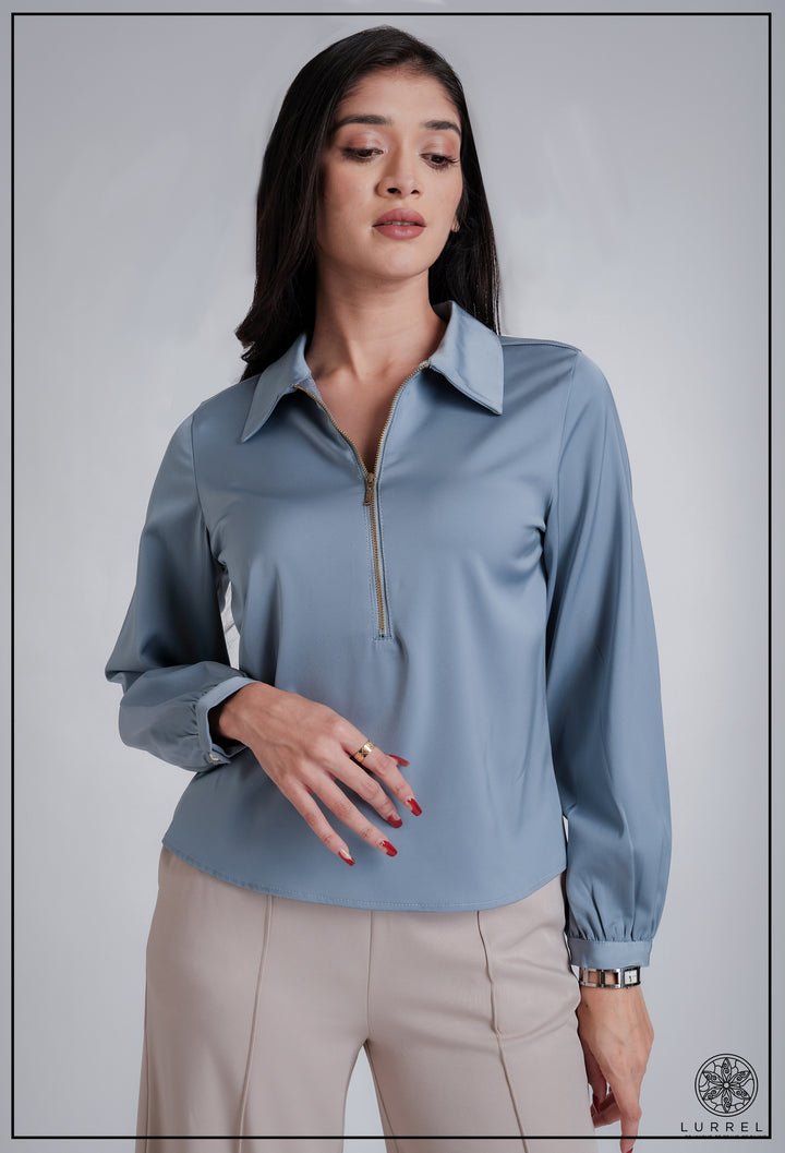 Zip Detail Collar Work Wear Top