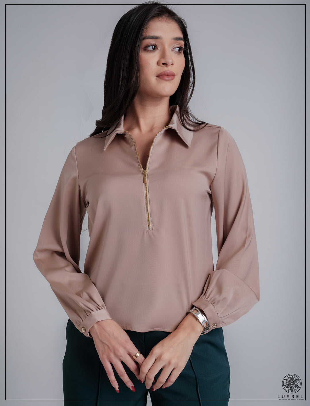 Zip Detail Collar Work Wear Top