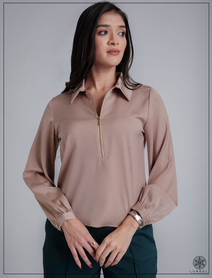 Zip Detail Collar Work Wear Top