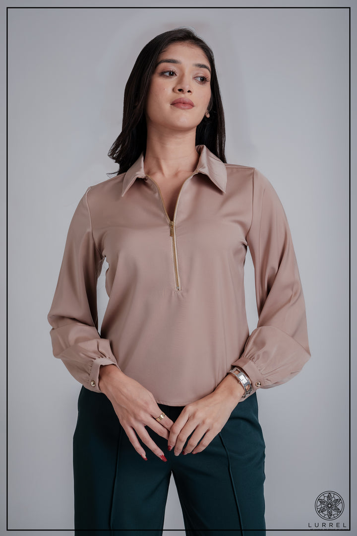 Zip Detail Collar Work Wear Top