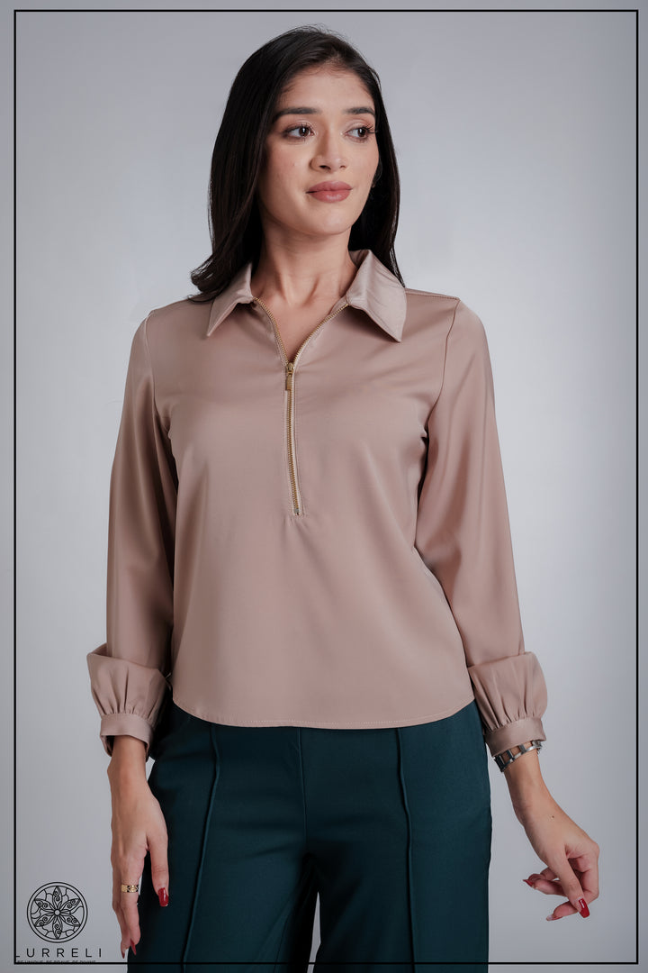 Zip Detail Collar Work Wear Top