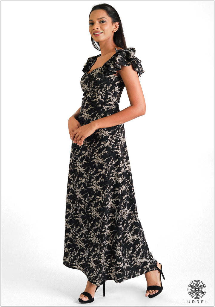 Frilly Sleeve Floral Printed Maxi Dress