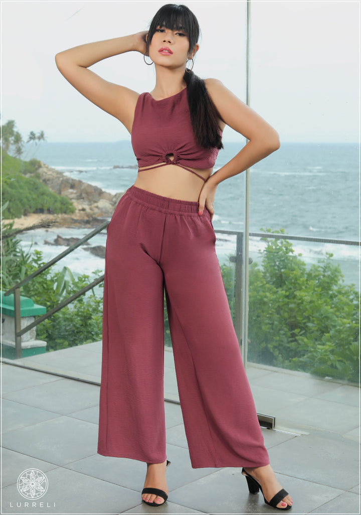 Solid Elasticated Casual Wide Leg Pant