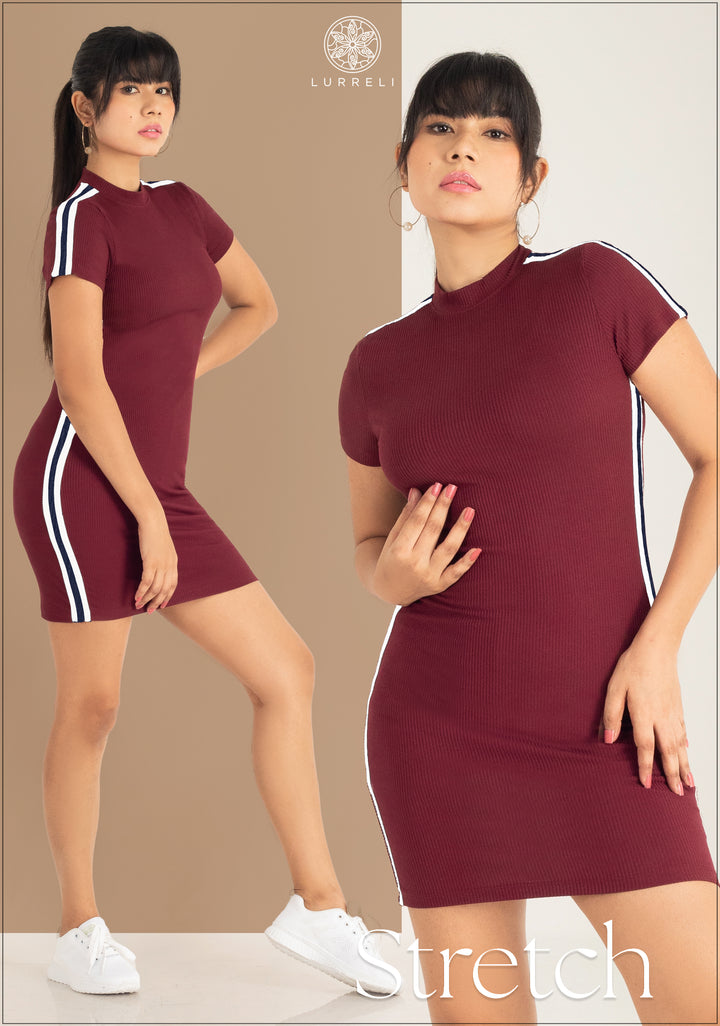 Short Sleeve High Neck Bodycon Dress