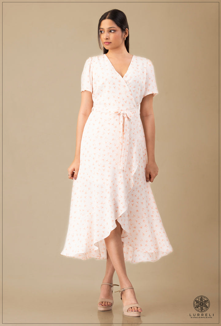 A-line maxi dress with flutter/ruffle sleeves