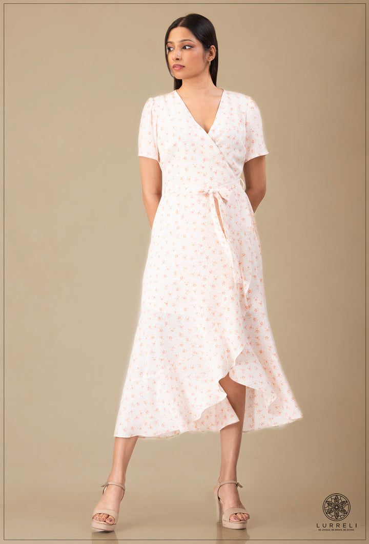 A-line maxi dress with flutter/ruffle sleeves