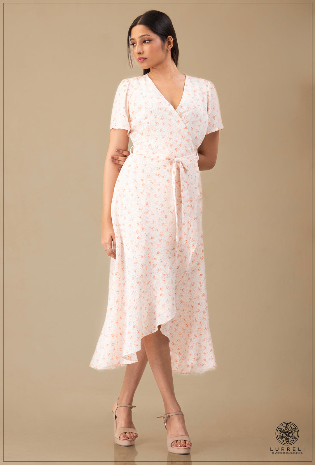 A-line maxi dress with flutter/ruffle sleeves