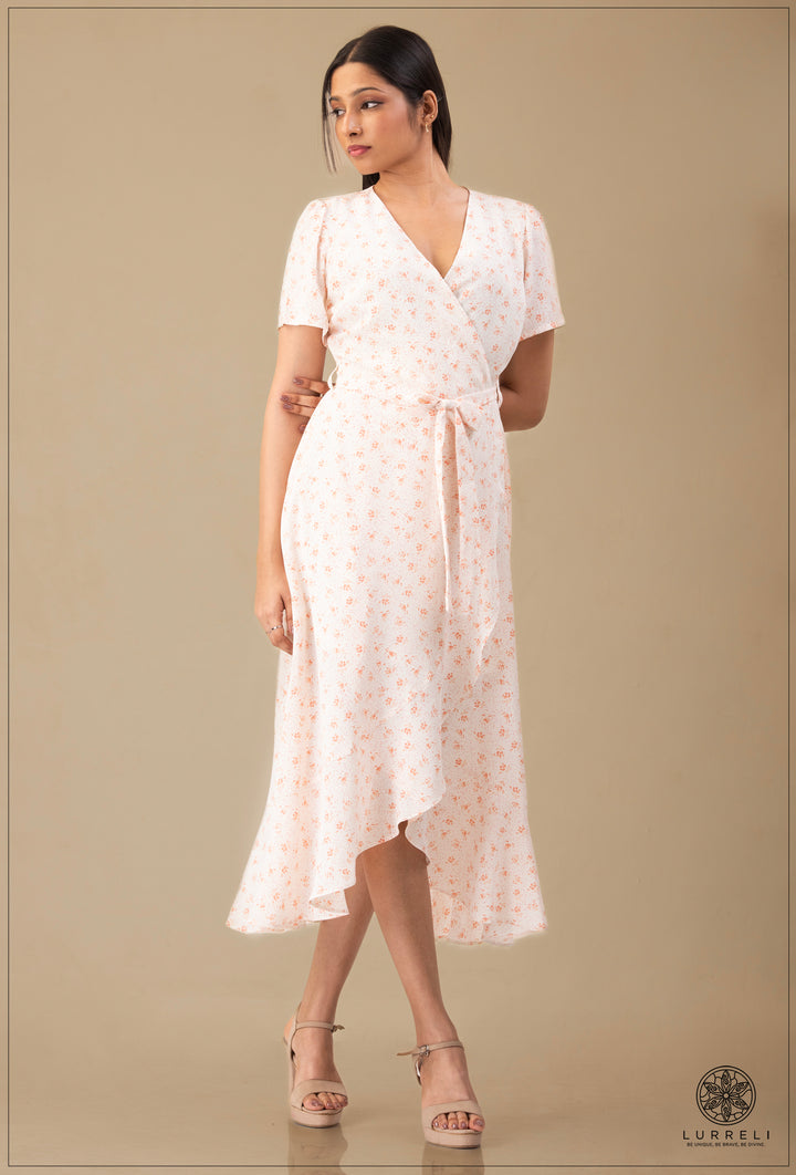A-line maxi dress with flutter/ruffle sleeves