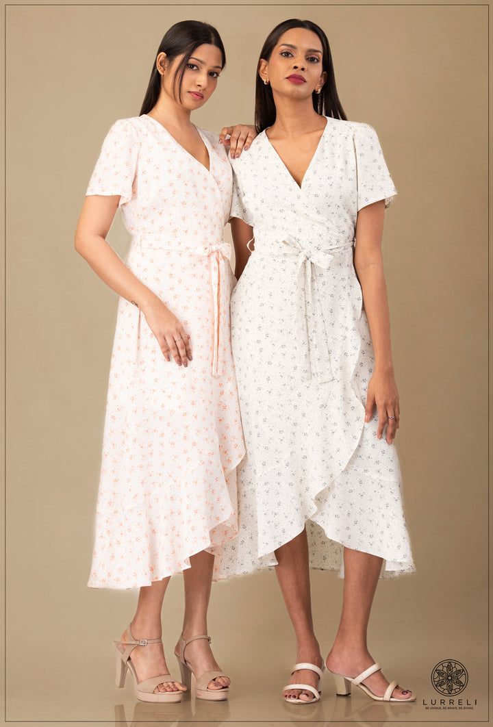 A-line maxi dress with flutter/ruffle sleeves