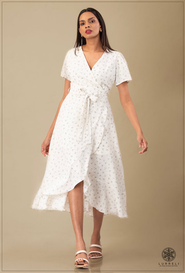 A-line maxi dress with flutter/ruffle sleeves