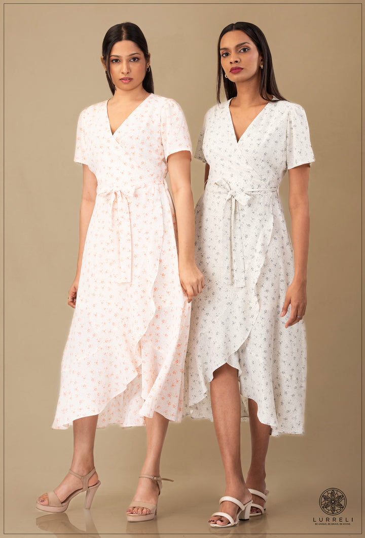 A-line maxi dress with flutter/ruffle sleeves